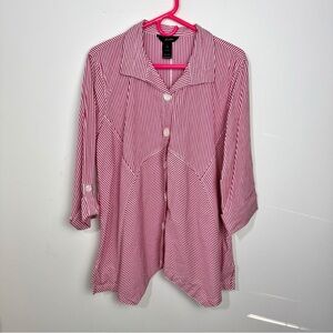 Ali Miles Wearable Art to Wear Blouse Shirt Top Size Large White & Red Stripes